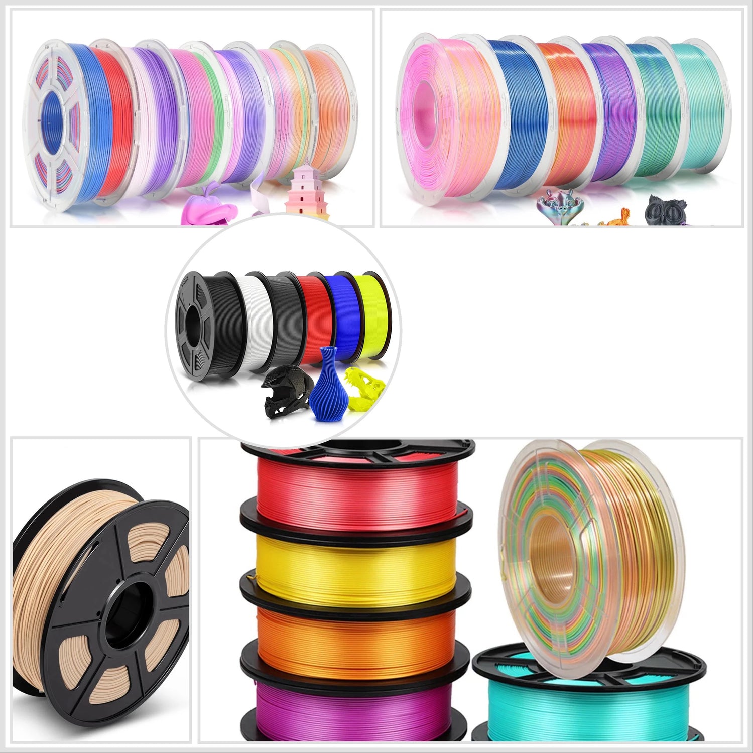 SUNLU 3D Printer Filaments (PLA, PLA+, HS-PLA, PETG, Silk PLA+, ABS, Easy ABS, Multicolour, Rainbow, Wood) 1.75 mm, 1 kg spool and refills