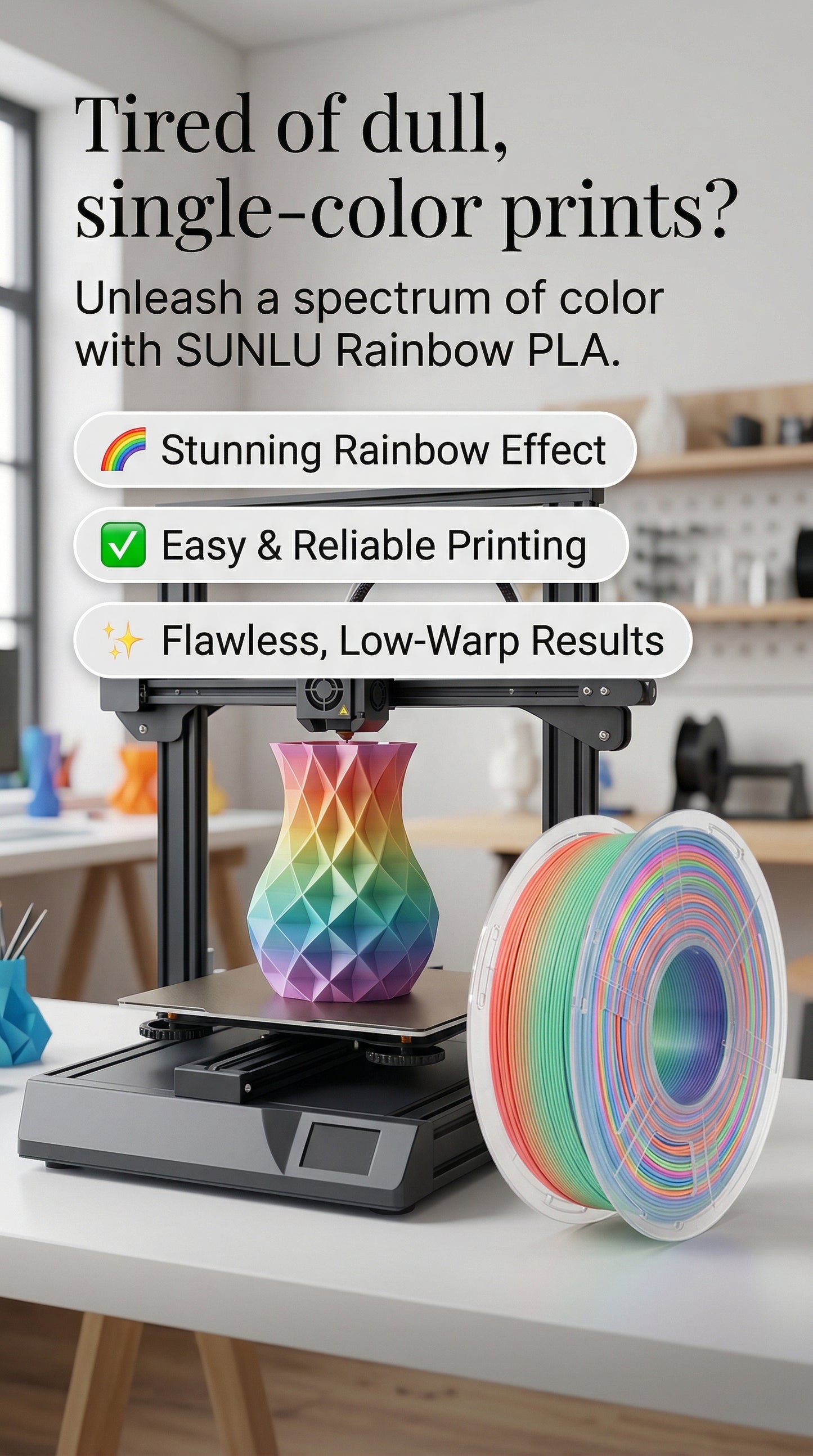 SUNLU PLA Rainbow 3D Printer Filament 1.75 mm 1 Kg